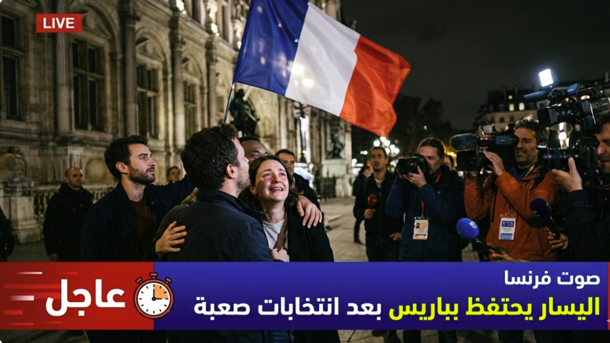 تغطية عاجلة لنتائج انتخابات فرنسا وفوز اليسار ببلدية باريس مع ظهور مراسلين وعلم فرنسا، تقرير من صوت فرنسا.