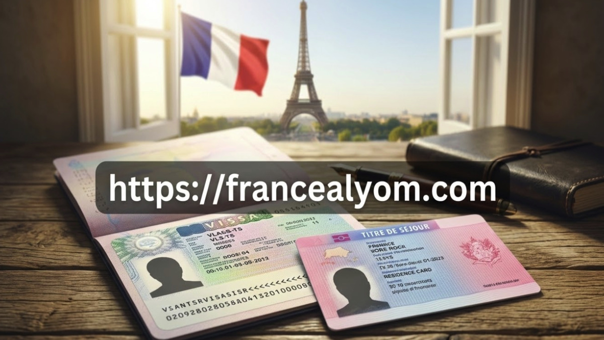 تأشيرة الإقامة في فرنسا طويلة الأمد وبطاقة الإقامة الفرنسية مع خلفية لبرج إيفل.