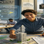 Un architecte franco-maghrébin souriant présente un permis de séjour à Lyon, avec des collègues multiethniques travaillant en arrière-plan, illustrant la régularisation par le travail sous la nouvelle loi immigration.