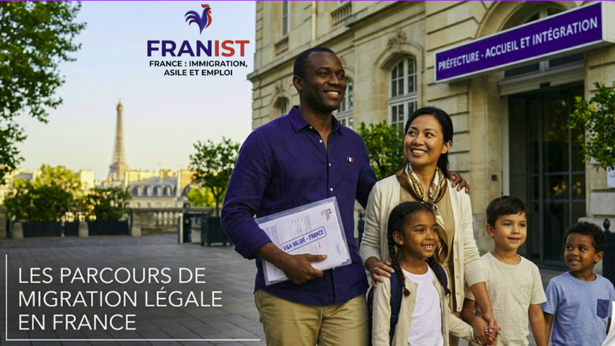 Une famille souriante devant la préfecture à Paris avec un visa validé pour la France.
