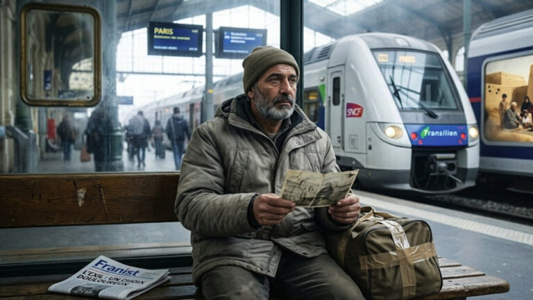 Pourquoi certains réfugiés choisissent de retourner chez eux - Un homme à la gare de Paris holding family photo.