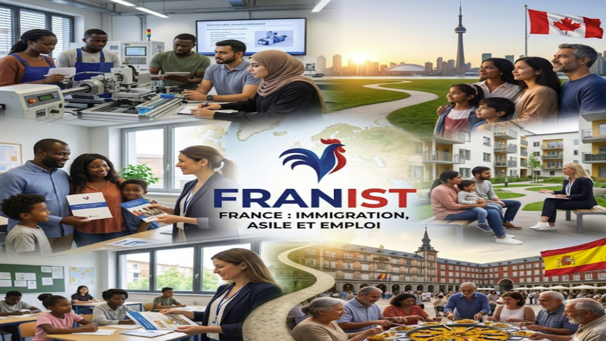 Un collage illustrant l'intégration et le travail dans les principaux pays pour la réinstallation et l'aide aux réfugiés, présenté par Franist.
