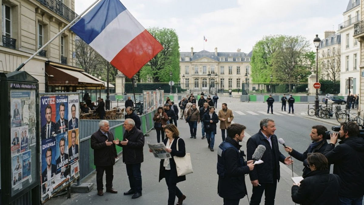 France préparation élection 2027 avec le drapeau français et le palais de l’Élysée à Paris