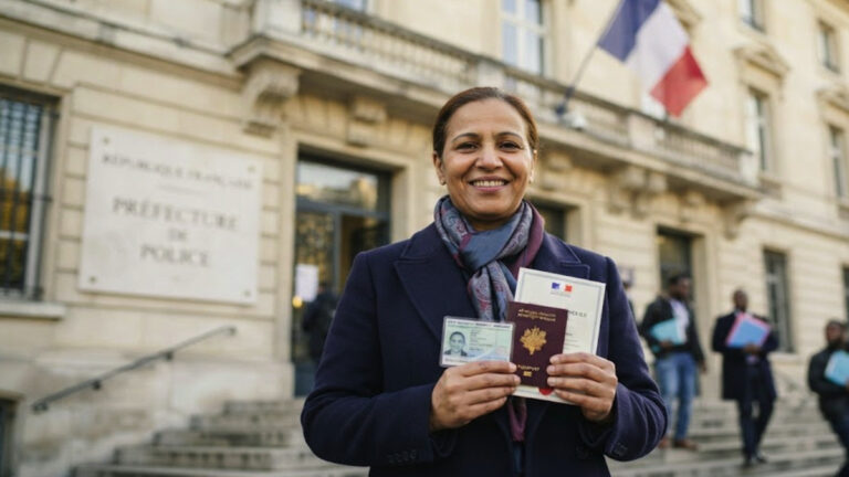 Personne préparant une demande de nationalité française avec des documents administratifs