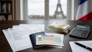 Justificatifs financiers pour un visa France avec passeport et documents bancaires