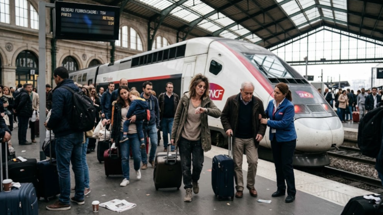 TGV arrivant à Paris avec 11 heures de retard après une nuit de perturbations