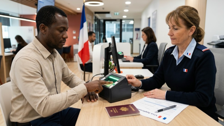 Biométrie pour un visa français avec prise des empreintes digitales d’un demandeur