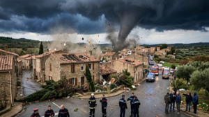Tornade à Pomas dans l'Aude avec des endommagées maisons