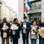 Nouvel arrivant en France effectuant ses démarches administratives à Paris