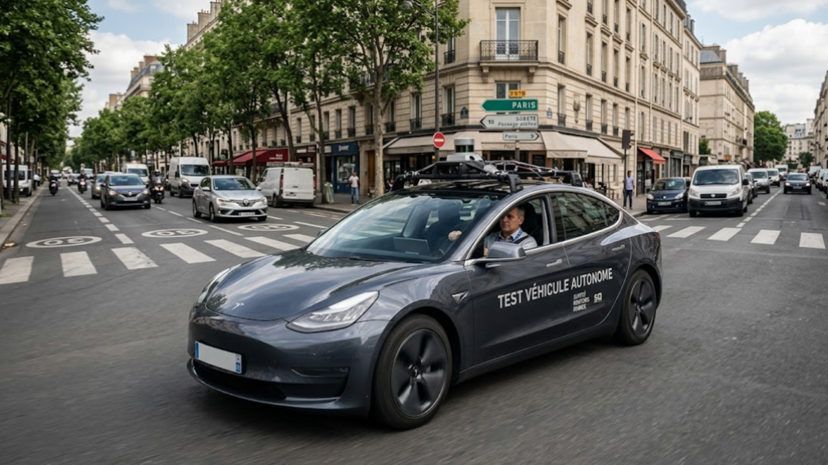 Tesla lors des essais de conduite autonome en France