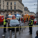 Voiture après une collision avec des piétons près de la gare de Caen
