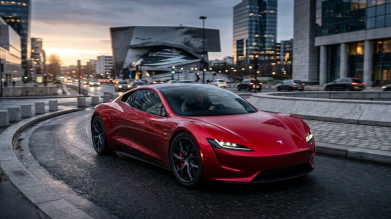 Tesla Roadster électrique rouge, la supercar annoncée par Elon Musk
