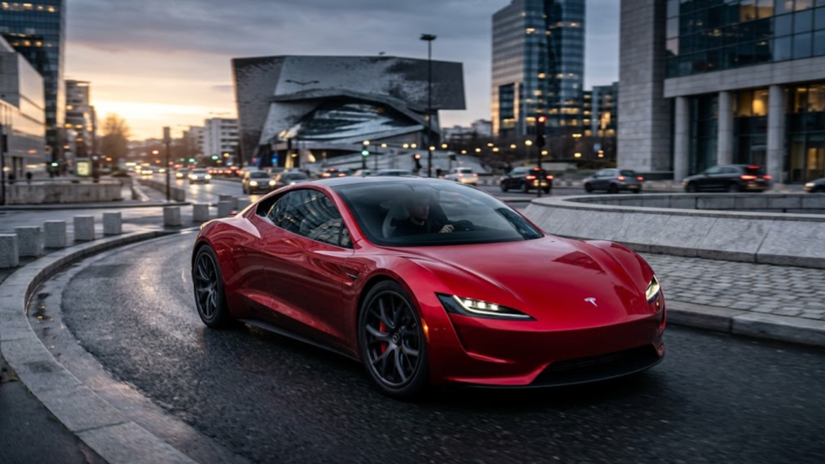 Tesla Roadster électrique rouge, la supercar annoncée par Elon Musk
