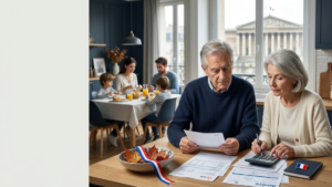 Couple de retraités et famille française face aux enjeux du budget de la Sécurité sociale 2027.