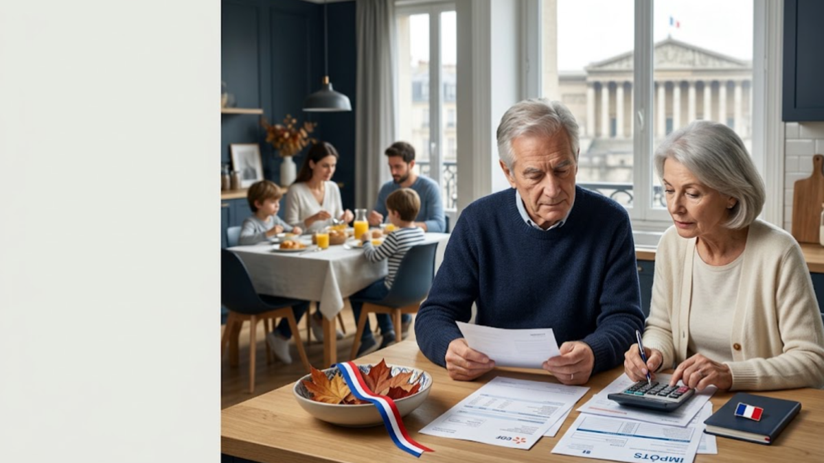 Couple de retraités et famille française face aux enjeux du budget de la Sécurité sociale 2027.
